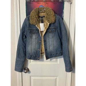 Abercrombie & Fitch Sherpa Lined Denim Jacket Faux Fur Collar Med rare M y2k